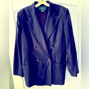 Ralph Lauren Women's Size 8 Navy Linen Blazer Jacket Double Breasted Vintage